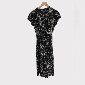 J. Peterman 100% Silk Lily of the Valley Black Floral Wrap Dress | Size 6